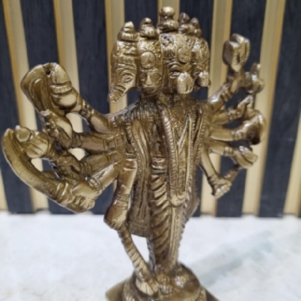 Aakrati Panchmukhi Hanuman Hindu Lord Idol Statue Decorative Showpiece - 13 Cm (Brass, Brown) - Color: Brown