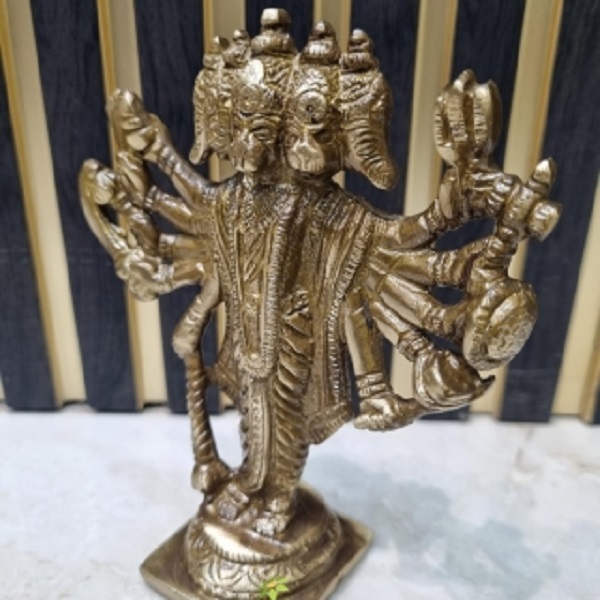 Aakrati Panchmukhi Hanuman Hindu Lord Idol Statue Decorative Showpiece - 13 Cm (Brass, Brown) - Color: Brown