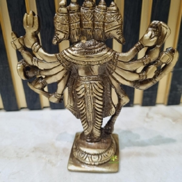 Aakrati Panchmukhi Hanuman Hindu Lord Idol Statue Decorative Showpiece - 13 Cm (Brass, Brown) - Color: Brown