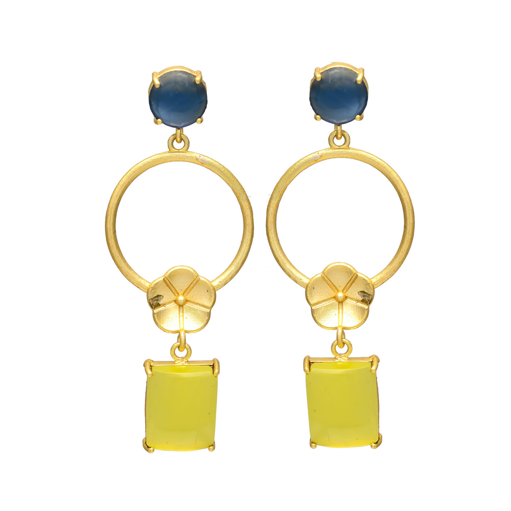 New Arrival Gold Circle Earrings with Blue and Yellow Stones