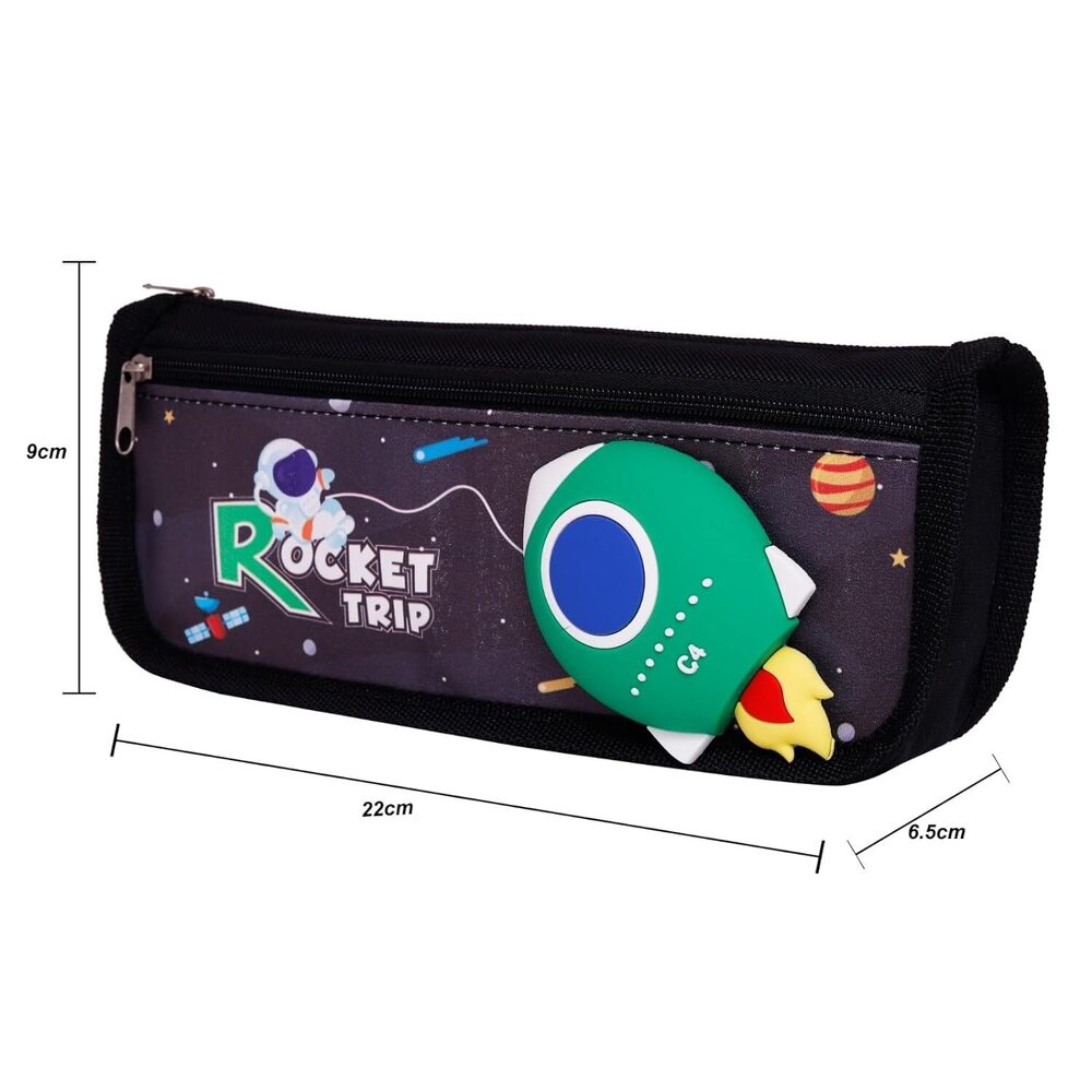 Cherrybox Cute 3d Space Pen Pouch Stationary Box Multi Compartment And Zipper Pencil Case - Fabric, Standard Size, Rectangular Shape | 12 Pieces, Printed Style, Ideal For Students And Kids