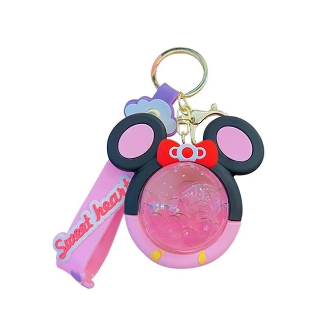 CherryBox Cartoon Liquid Keychain Pendant - Plastic Material, Pink Color, Gold Plating | Modern Arts Style, Cute Toy Charm for Bags and Car Keys