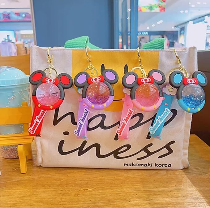 Cherrybox Cartoon Liquid Keychain Pendant - Plastic Material, Pink Color, Gold Plating | Modern Arts Style, Cute Toy Charm For Bags And Car Keys