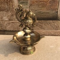 Indian Oil Lamp Bird made in Brass| Metal Hanging Diya for Diwali Festive Decorations| Home| Temple Decor|(Yellow)