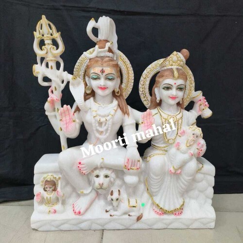 2 Feet Marble Shiv Parvati Statue