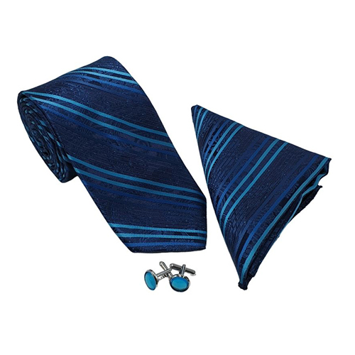 Navy Blue Twin Strips Silk Necktie