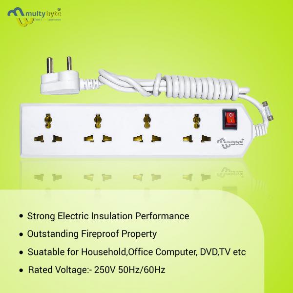 Way 4m Spike Extension Boards - 13x5x1 Inches, White | 4+1 Way Surge Protection For Industrial Applications, 1 Year Warranty