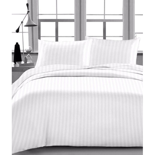 Double Cotton Satin Strip Duvet Cover - Color: White