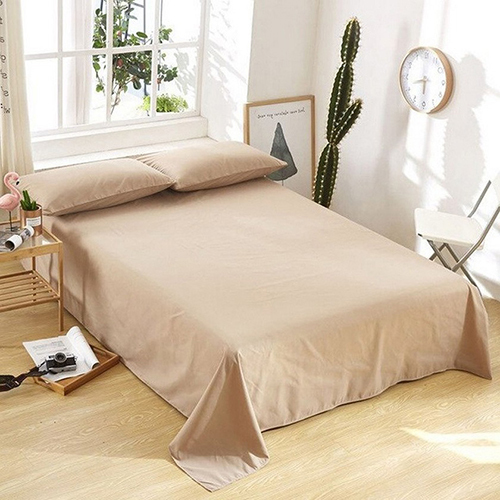 Beige Plain Double Bedsheet Set - Feature: Washable