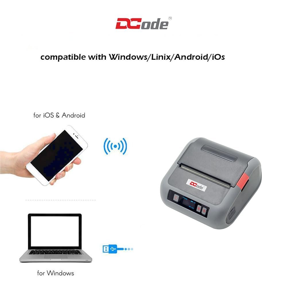 DCode (DC3M- 70mm/s, 3 inch Mobile Label Printer USB, Bluetooth Direct Thermal