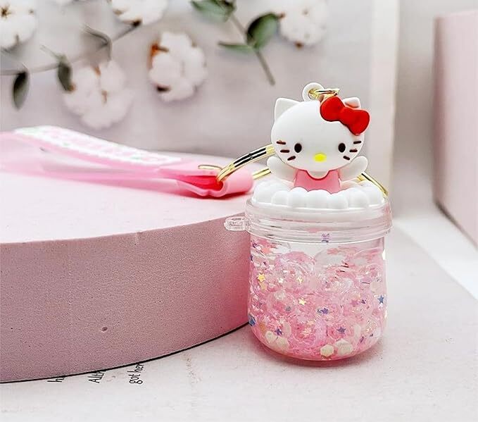 CherryBox Cartoon Liquid Keychain Pendant For Bag, Car Key Hanging Cute Charm (CB107-4) - Plastic Material , White Color, Gold Plating, Modern Arts Style, Toy Theme