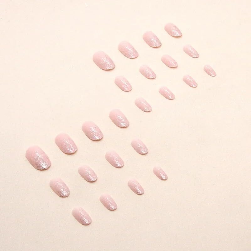 Cherrybox Pink And Shining Glitter Embellished Acrylic Artificial Nail 24 Pieces Set - Acrylic, Standard Size, Pink Color, Glitters Included | Jelly Glue Stickers Tabs And Glue Included