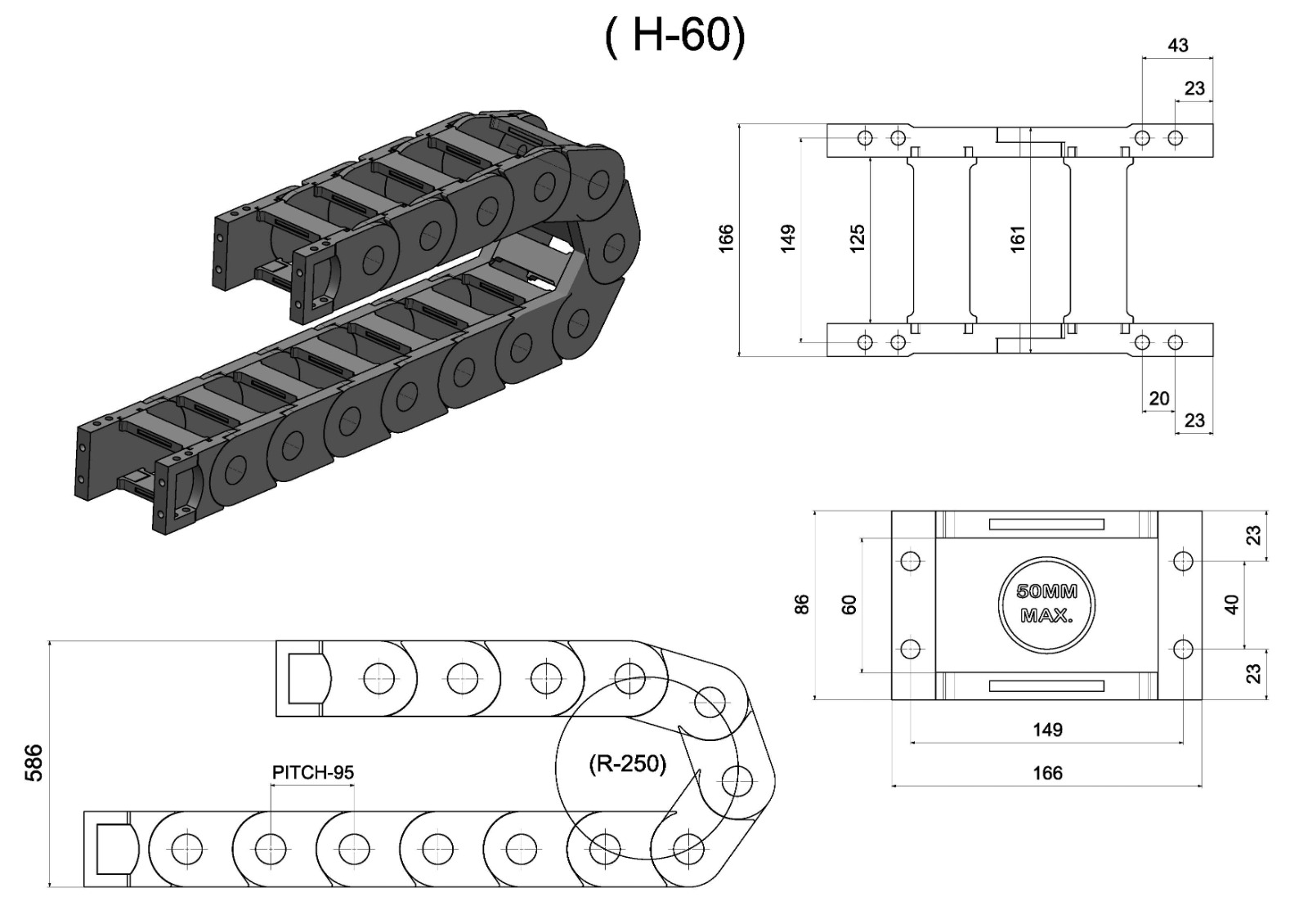 60x125 Closed Type Chain - Color: Black