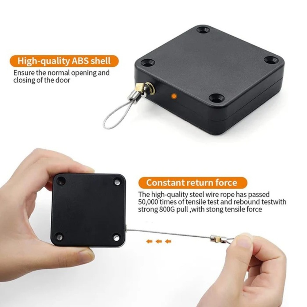 Automatic Door Closer - Plastic, 7x11x3 Cm, Black | Multi-functional Design, Hole-free Adhesive Installation, High Tensile Strength P12 Steel Wire Rope