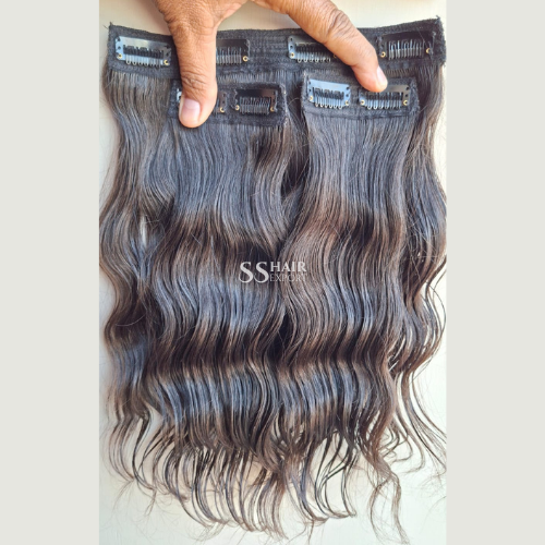 Clip In Hair Extensions Human Hair Indian Wavy Natura Black Hair 22inch | 120gm