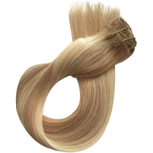 22 Inch Brown Mixed Blonde Highlights Double Weft Remy Hair Extensions - Color: Golden