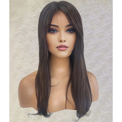 Indian Premium Remy Human Hair Extensions Natural Straight Lace Front Wigs - Color: Brown