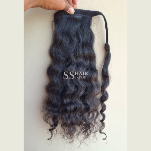 Curly Ponytail Hair Extensions 26in Black Natural Wavy Human Hair Fake Hair Peice