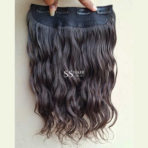 Wavy Clip In Hair Extensions Remy Human Hair One Piece Set 30In | 100Gm - Color: Natural Black