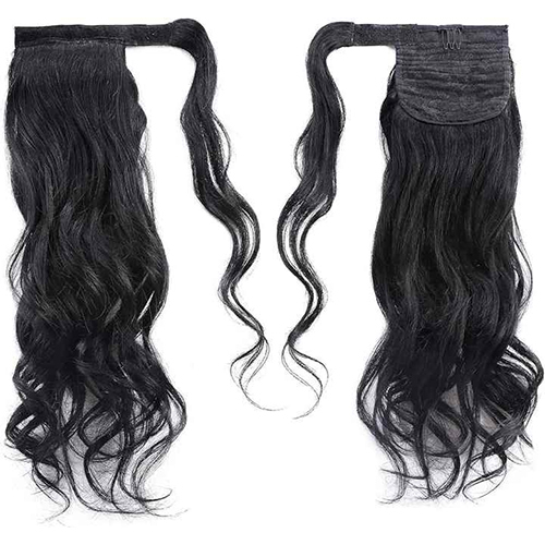 Ponytail Extensions Wrap Around Wavy Human Hair Fake Hair Piece Realistic