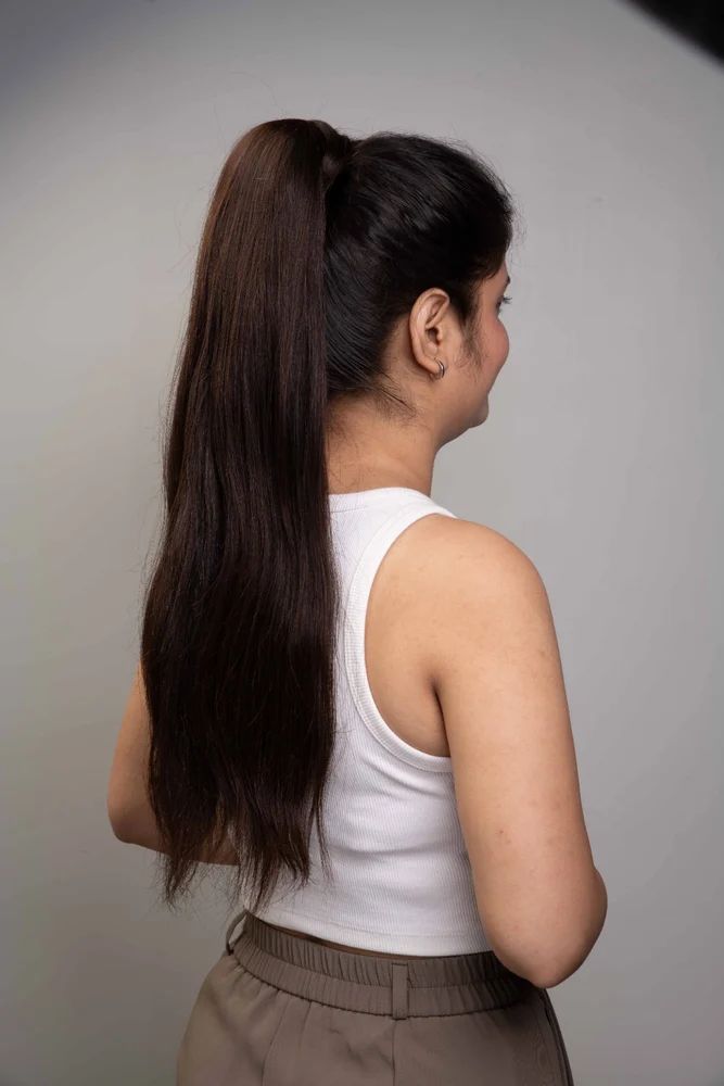 Fake Hair Ponytail Extensions Brown Human Hair Piece 24inch 100g Vendors