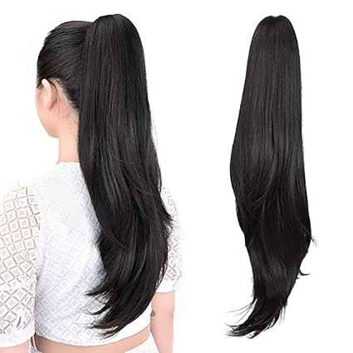 Black Ponytail Hair Extensions Human Hair Clip on Fake Piece