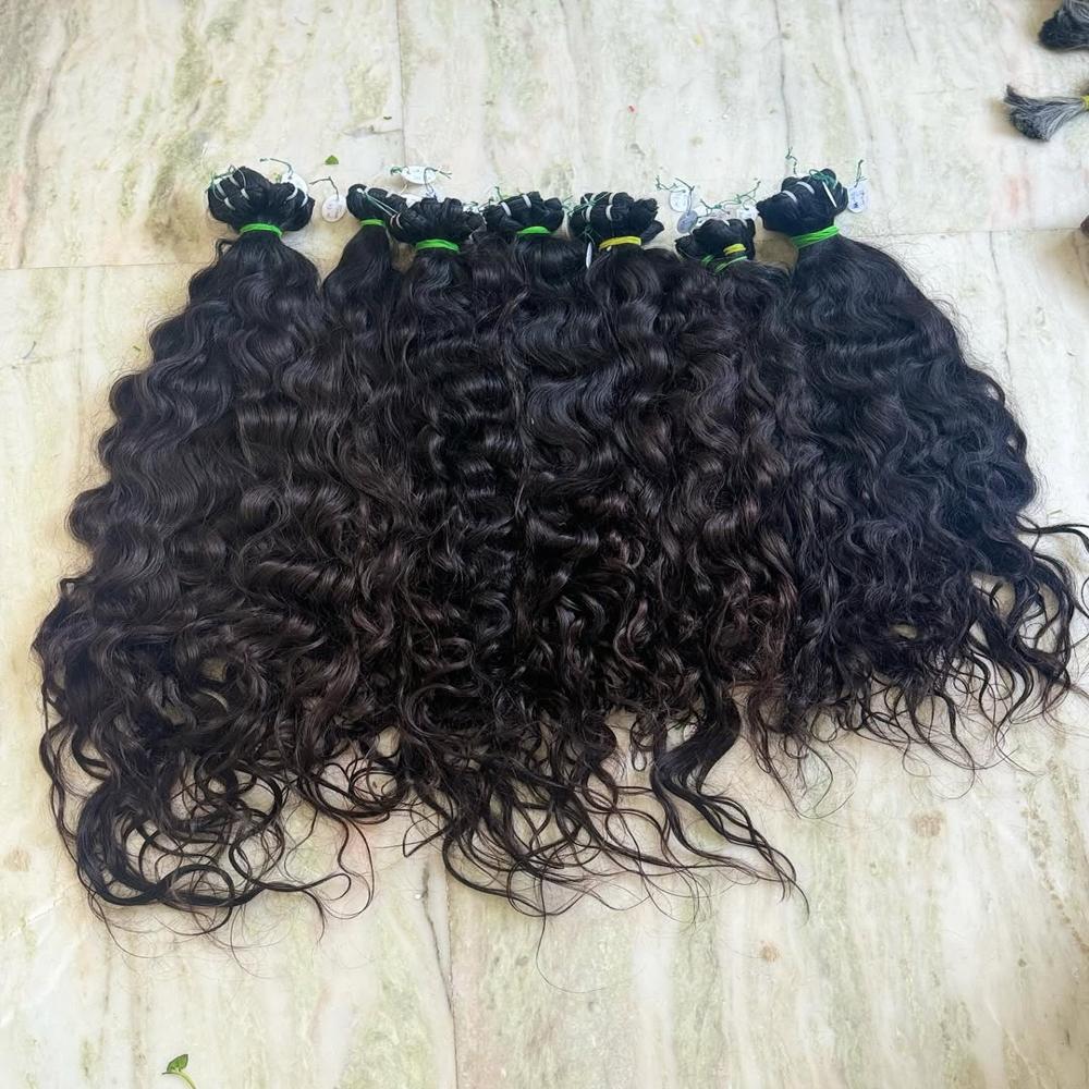Indian Raw Unprocessed Curly Human Hair Weft Extension Bundles