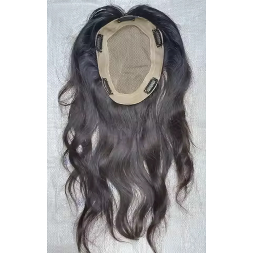 Wavy Hair Toppers Human Hair Silk Base Crown Area Clip In Glueless 6x6