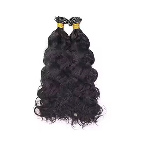 Natural Black Wavy I-Tip Hair Extensions 24in | 100 Strands Indian Human Hair Cold Fusion