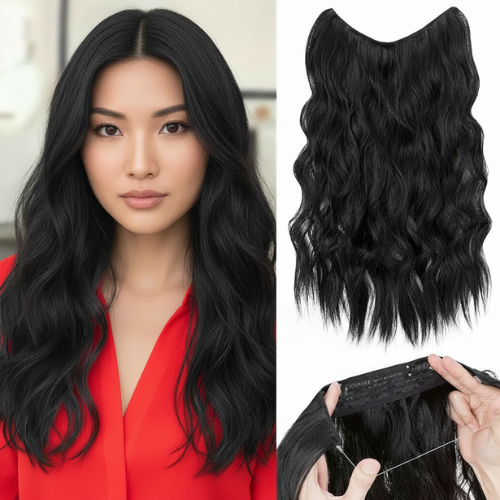 Jet Black Clip In Wire Halo Hair Extensions 12in Straight One Piece Human Hair