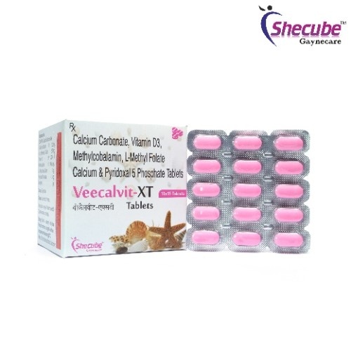 Calcium Carbonate 1250 mg Eq to elemental Calcium 500mg  Vitamin D3 2000 I.U.  Methylcobalamin 1500mcg  L Methylfolate Calcium 1 mg  Pyridoxal 5 Phosphate 0.5 mg