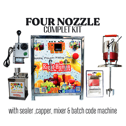 Four Nozzle Pouch Filling Machine With Mixer Sealer And Capper