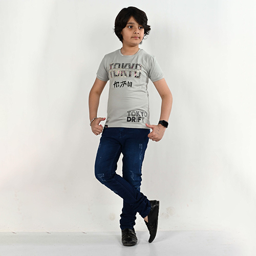 Grey Cotton Lycra T-shirts - Color: Multicolor
