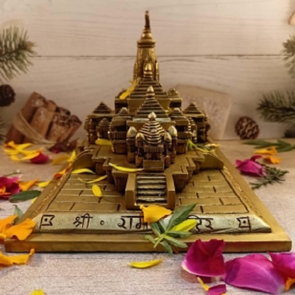 Ram Mandir Statue |Home Decor| |Table Decor| | Brass Ram Mandir| |Ayodhya Model| Gift, Showpieces Religious Purpose - Color: Yellow