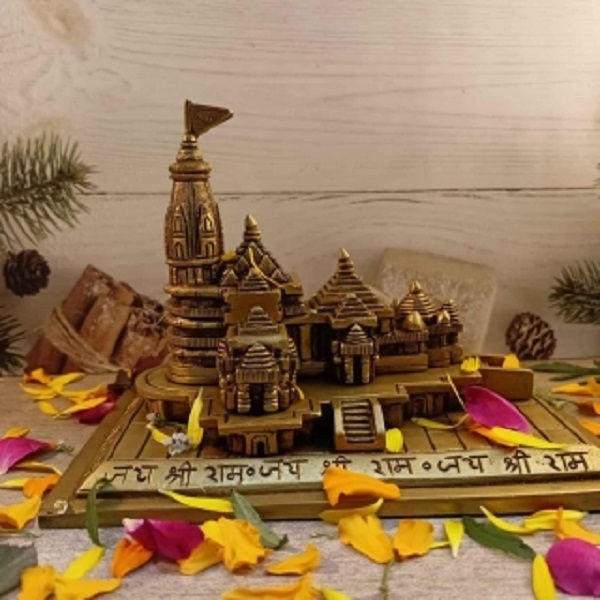 Ram Mandir Statue |Home Decor| |Table Decor| | Brass Ram Mandir| |Ayodhya Model| Gift, Showpieces Religious Purpose - Color: Yellow