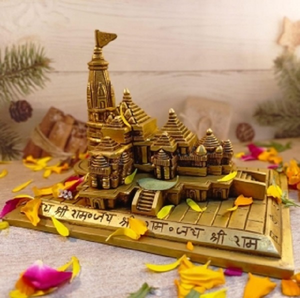 Ram Mandir Statue |Home Decor| |Table Decor| | Brass Ram Mandir| |Ayodhya Model| Gift, Showpieces Religious Purpose - Color: Yellow