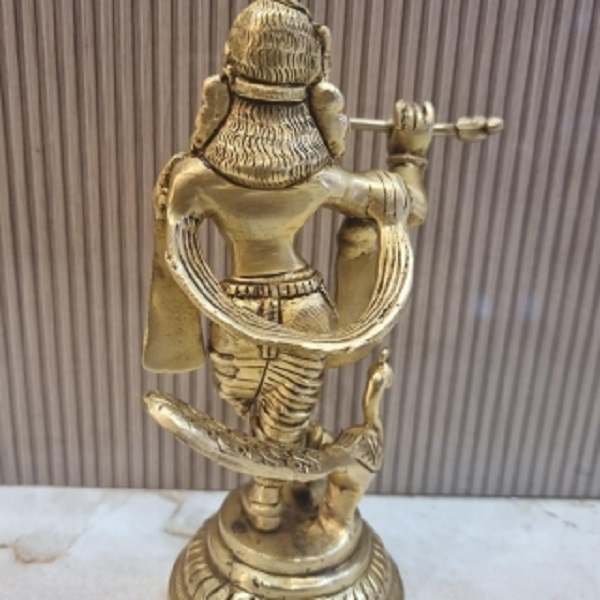Krishna Statue With Yellow Finishing|murlidhar God Statue Made In Brass Metal By Aakrati |Religious Statue| |Hindu Idols| |Krishna Statue| By Aakrati - Height: 8 Inch (In)