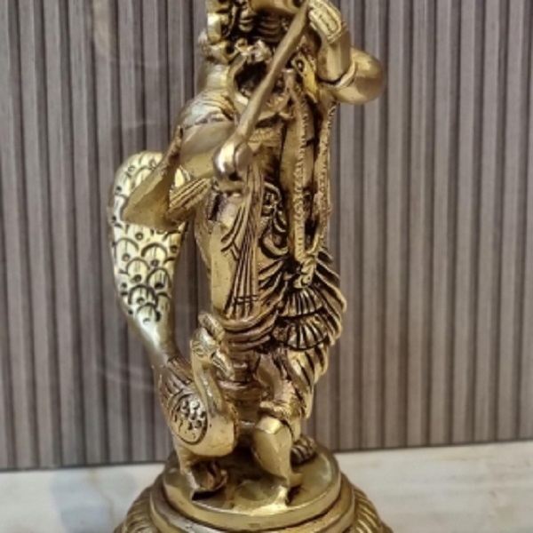 Krishna Statue With Yellow Finishing|murlidhar God Statue Made In Brass Metal By Aakrati |Religious Statue| |Hindu Idols| |Krishna Statue| By Aakrati - Height: 8 Inch (In)