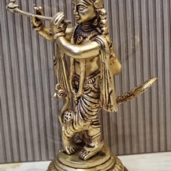 Krishna Statue With Yellow Finishing|murlidhar God Statue Made In Brass Metal By Aakrati |Religious Statue| |Hindu Idols| |Krishna Statue| By Aakrati - Height: 8 Inch (In)