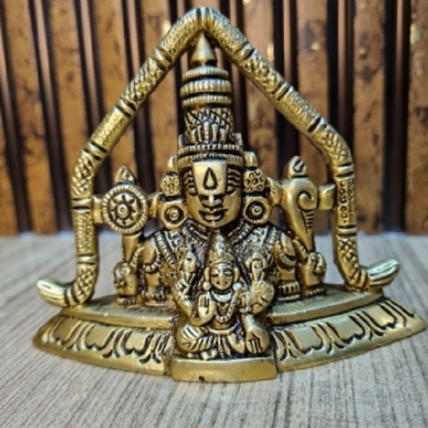 Brass Sitting Lord Balaji in Blessing Position, Gold Finish, For Home & Temple Dcor