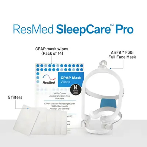 ResMed Airfit F30i CPAP Mask Sleepcare Pro Package (Includes F30i Mask (Standard)  5 Filters  CPAP Wipes (Pack of 14)