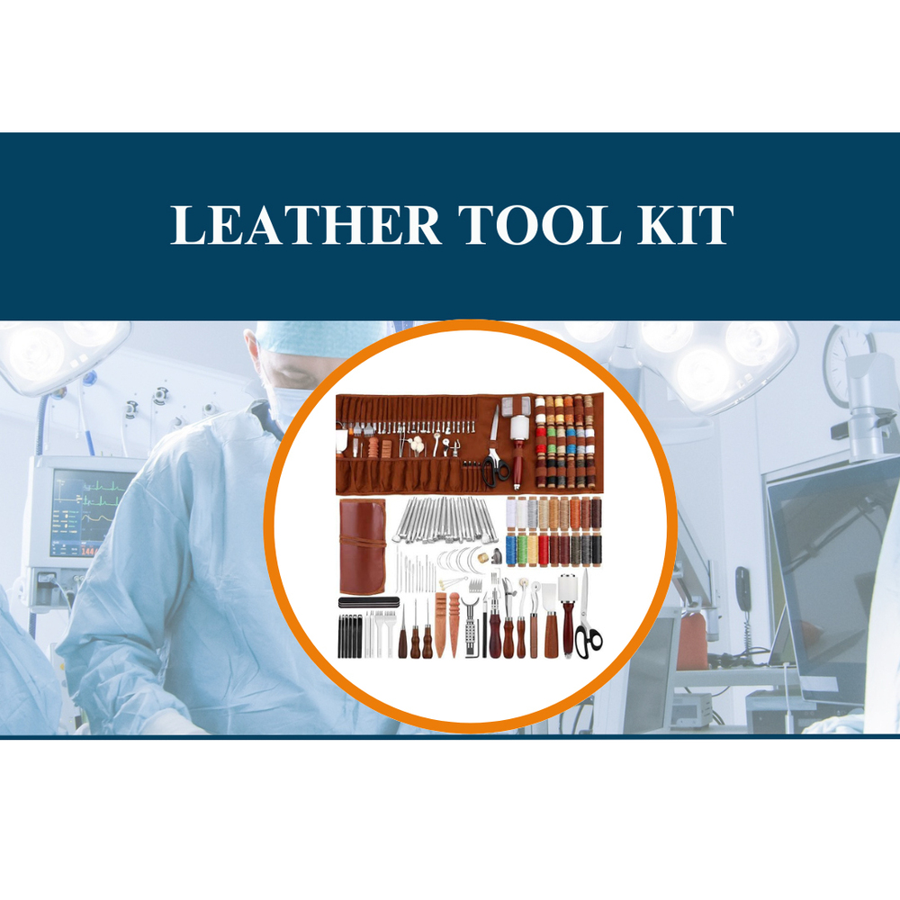 Leather Tool Kit - Leather & Metal, 30x20 cm, Brown | 30+ Tools Included, Roll-up Case for Leatherworking, Crafting, and Repairs