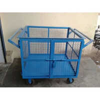 Wire Mesh Box Trolley - Mild Steel, Custom Size, Blue Color Coated | Versatile Design For Secure Transport In Industrial Settings