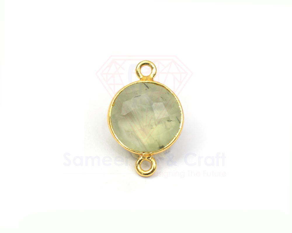 18K Gold Plated Natural Gemstone Handmade Round Shape Double Bail Faceted Cut Stone Bezel Connector