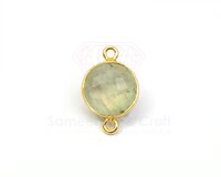 18K Gold Plated Natural Gemstone Handmade Round Shape Double Bail Faceted Cut Stone Bezel Connector