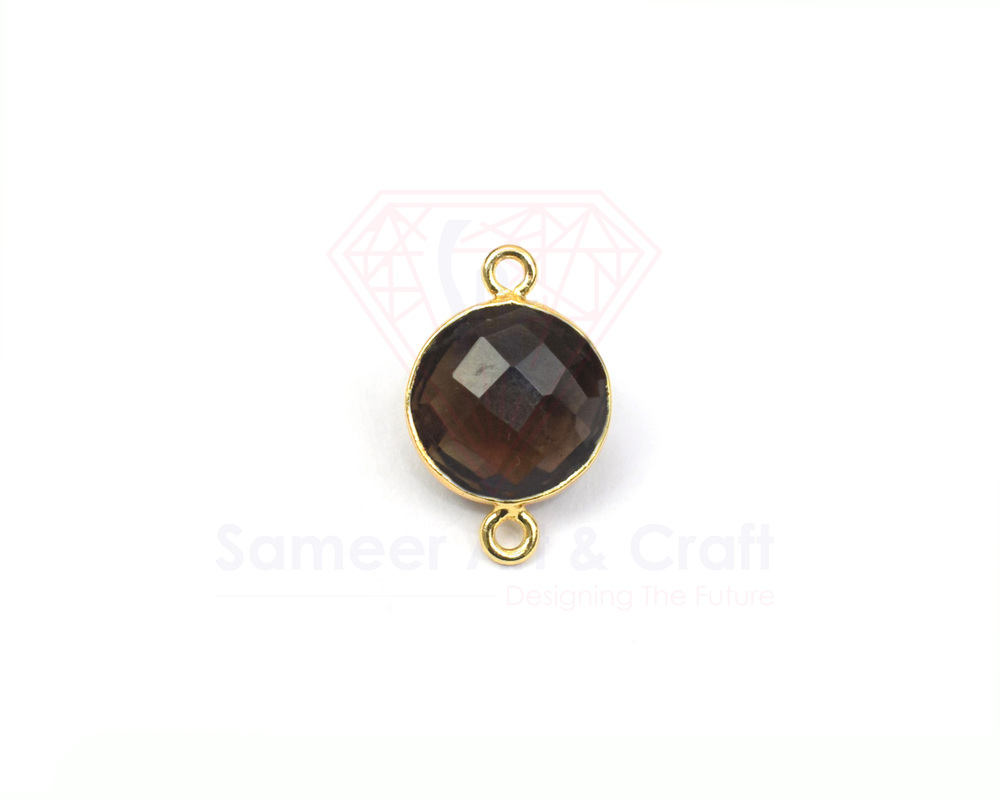 18k Gold Plated Natural Gemstone Handmade Round Shape Double Bail Faceted Cut Stone Bezel Connector
