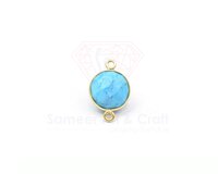 18K Gold Plated Natural Gemstone Handmade Round Shape Double Bail Faceted Cut Stone Bezel Connector