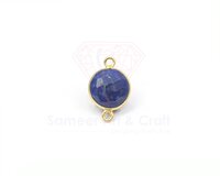 18K Gold Plated Natural Gemstone Handmade Round Shape Double Bail Faceted Cut Stone Bezel Connector