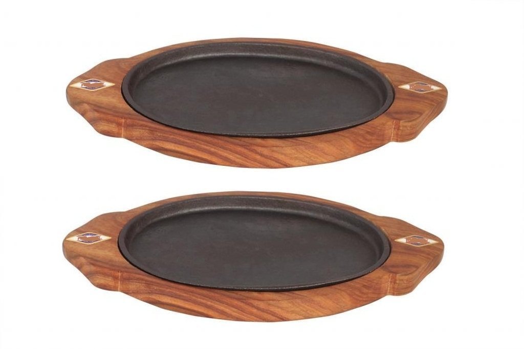 Wood Sizzler Plate Brown - Wooden Serving Board 13x7 Inches Oval Shape | Durable Acacia Wood Heat Retention Rustic Presentation