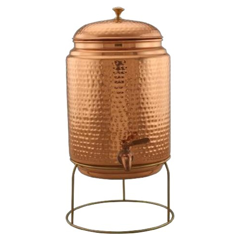 Copper Hammered 5 Liter Water Cooler with Lid & Stand